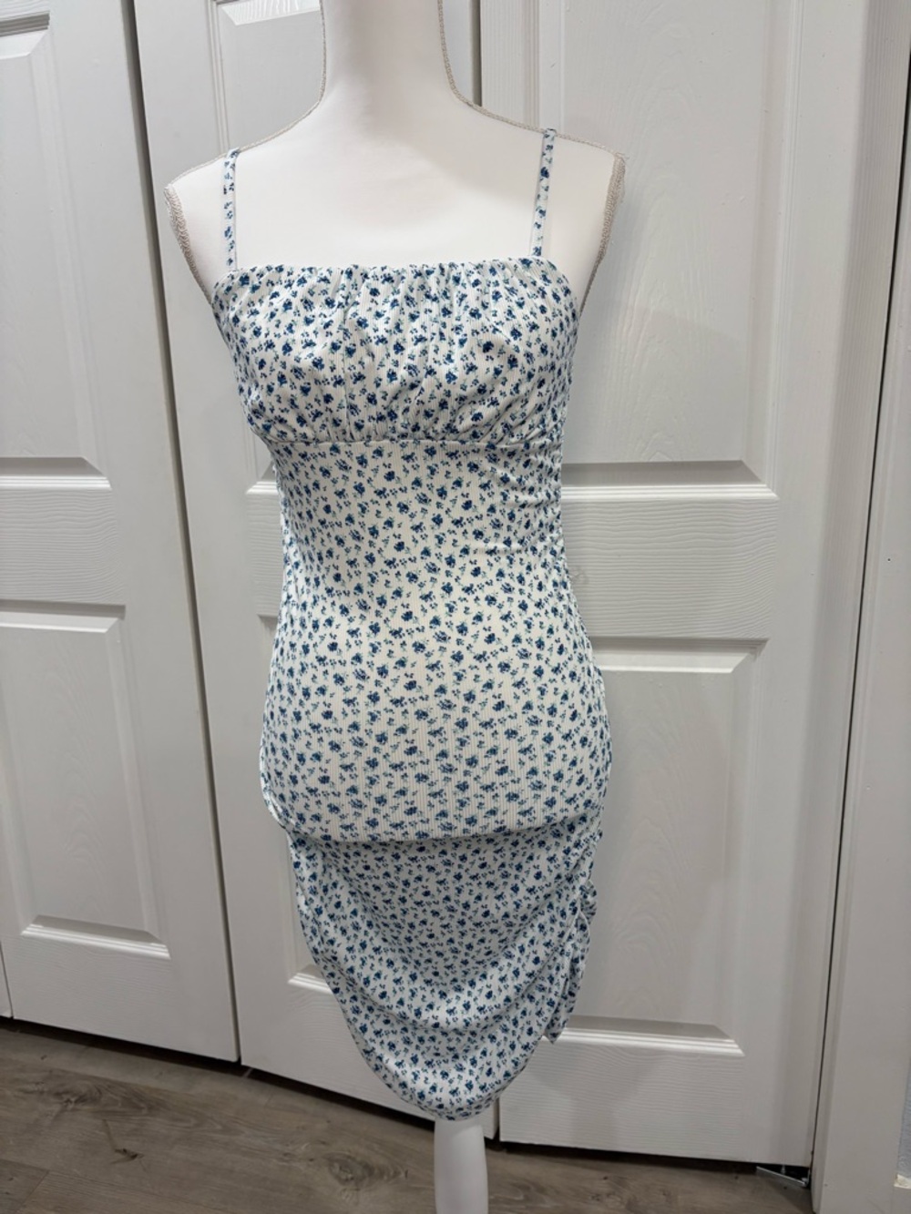 Blue Floral Spaghetti-Strap Midi Dress by